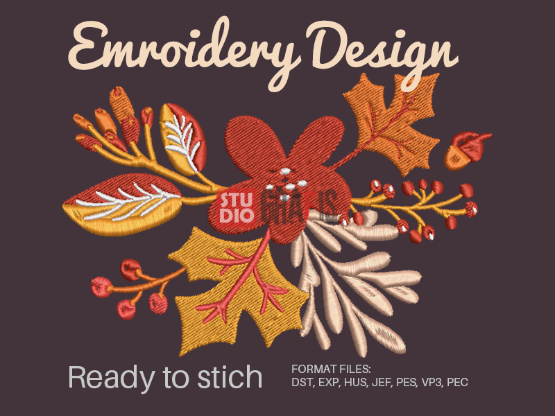 Autumn Flower Bouquet Embroidery Design