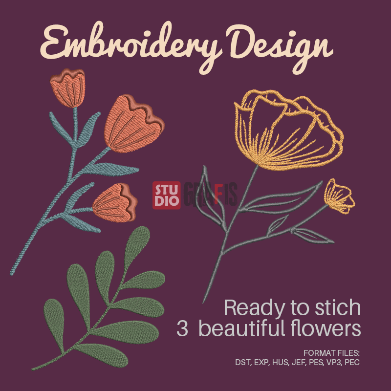 3 Beautiful Flowers Embroidery Designs