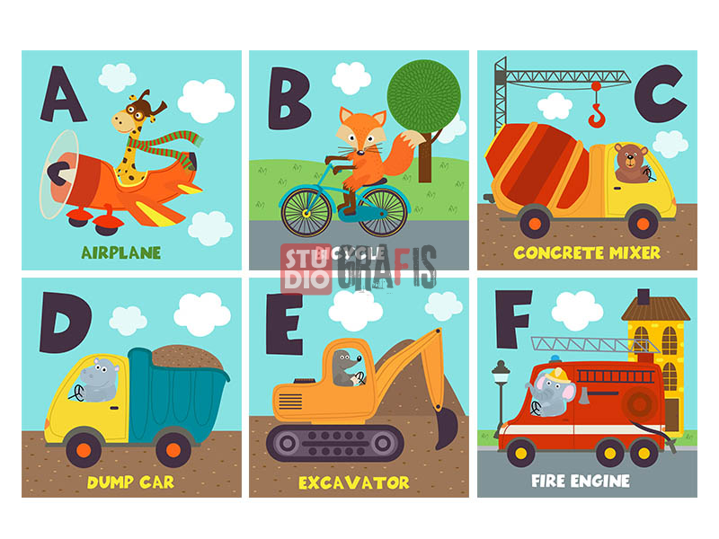 26 Gambar Vektor AI, EPS & JPG Siap Print Belajar Inggris Alfabet A-Z